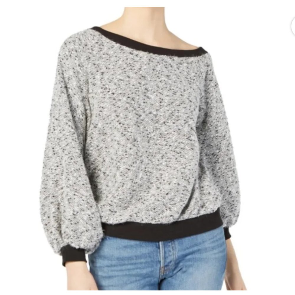 1. State Women's Speckled pullover boat Neck Balloon sleeve drop sweater Size XS